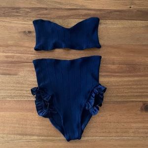 HUNZA G navy high waisted suit